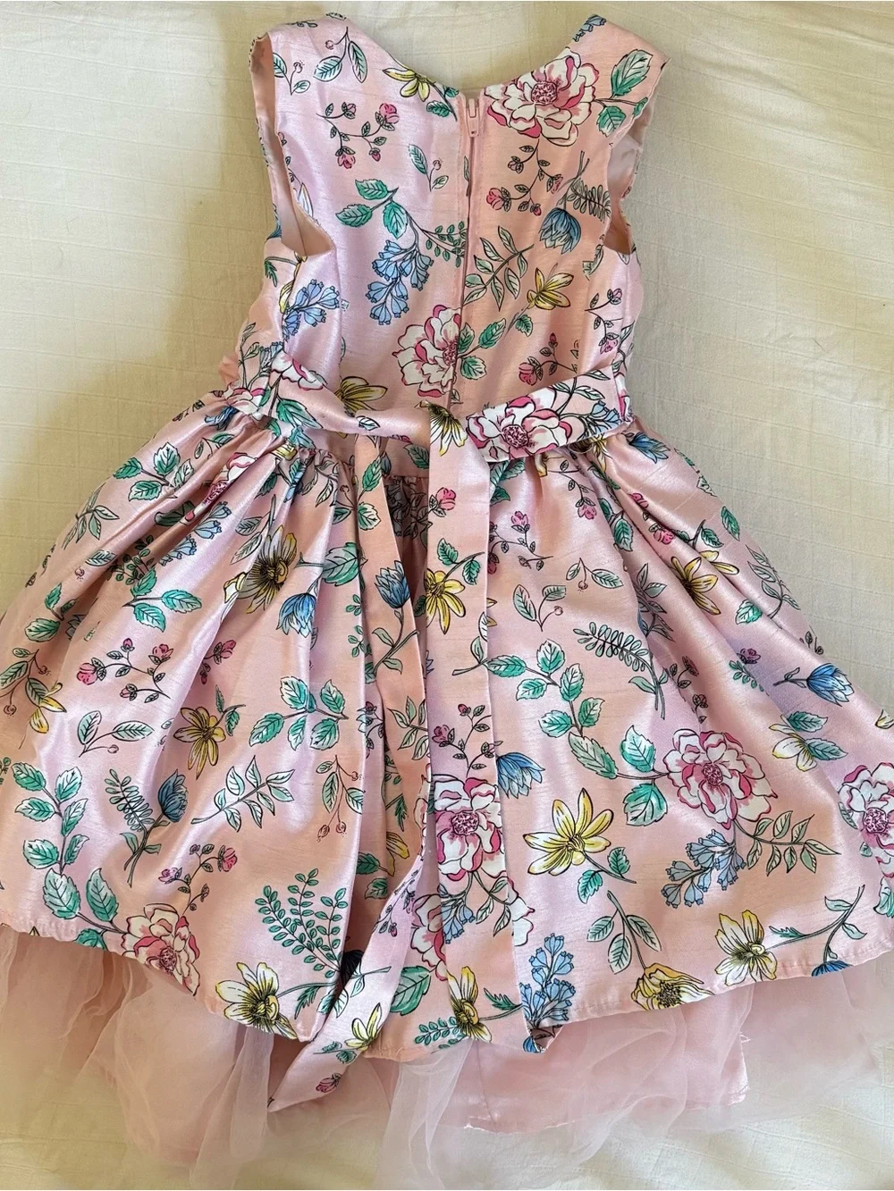 Nannette Pink Floral Party Dress with Tulle Trim